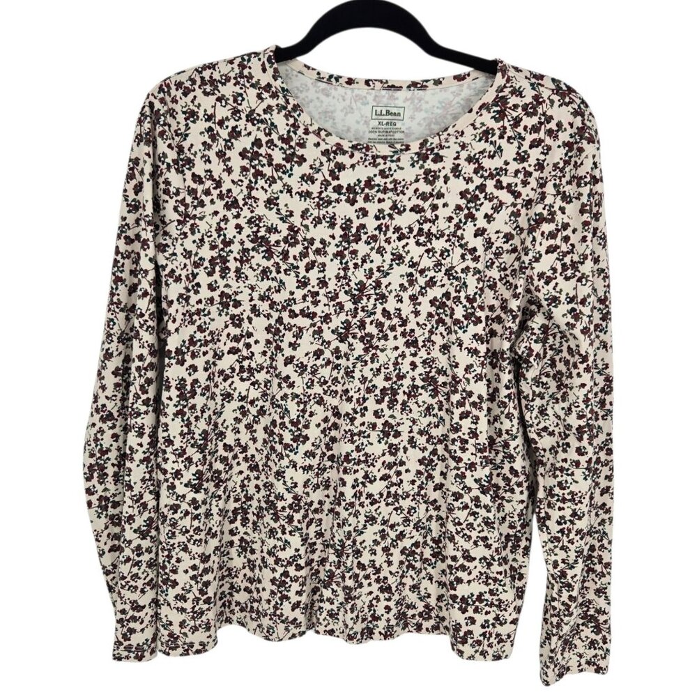 LL bean womens size XL multicolor purple green floral long sleeve supima cotton